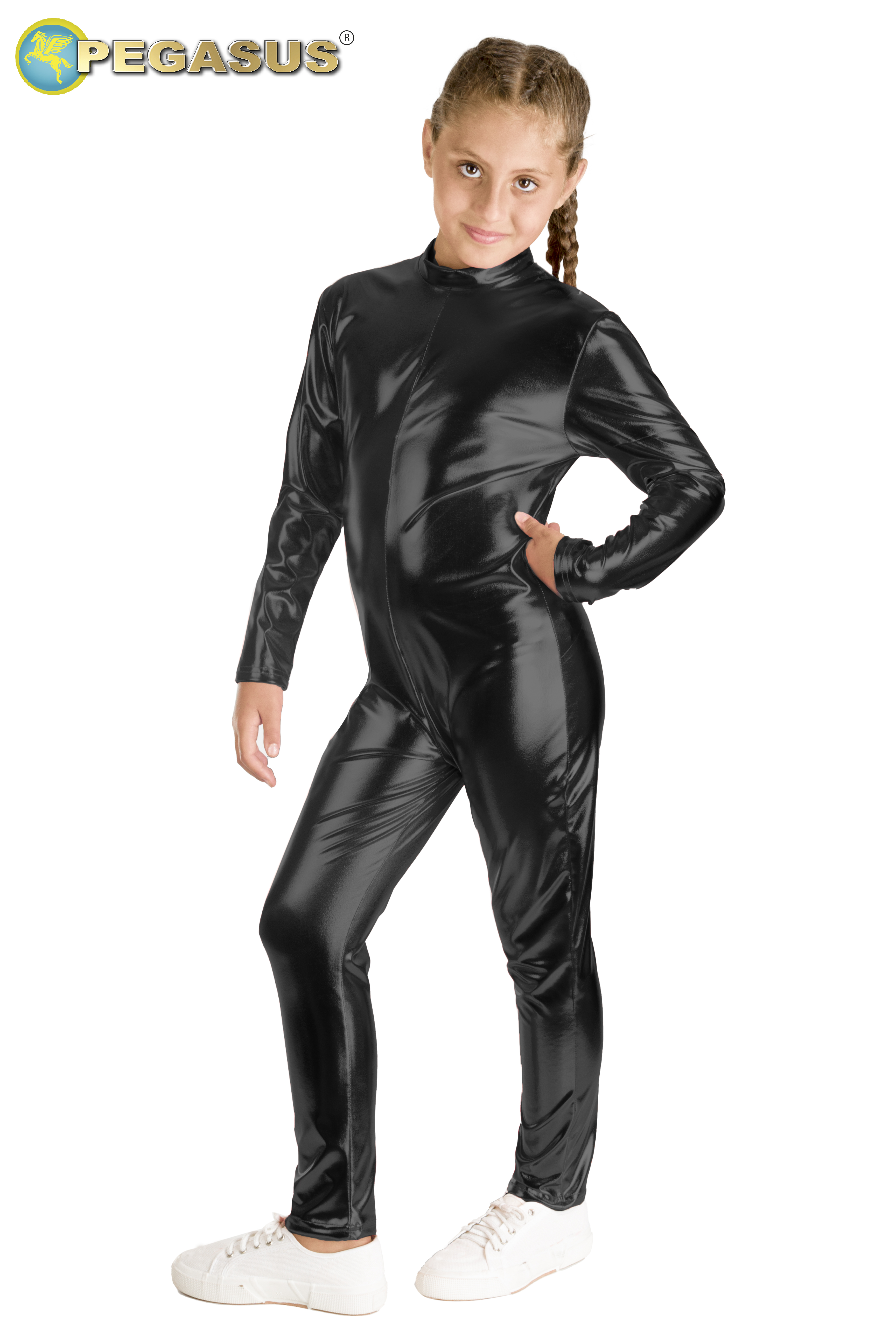 TUTA ELASTICIZZATA METALLIZZATA NERA BAMBINA
